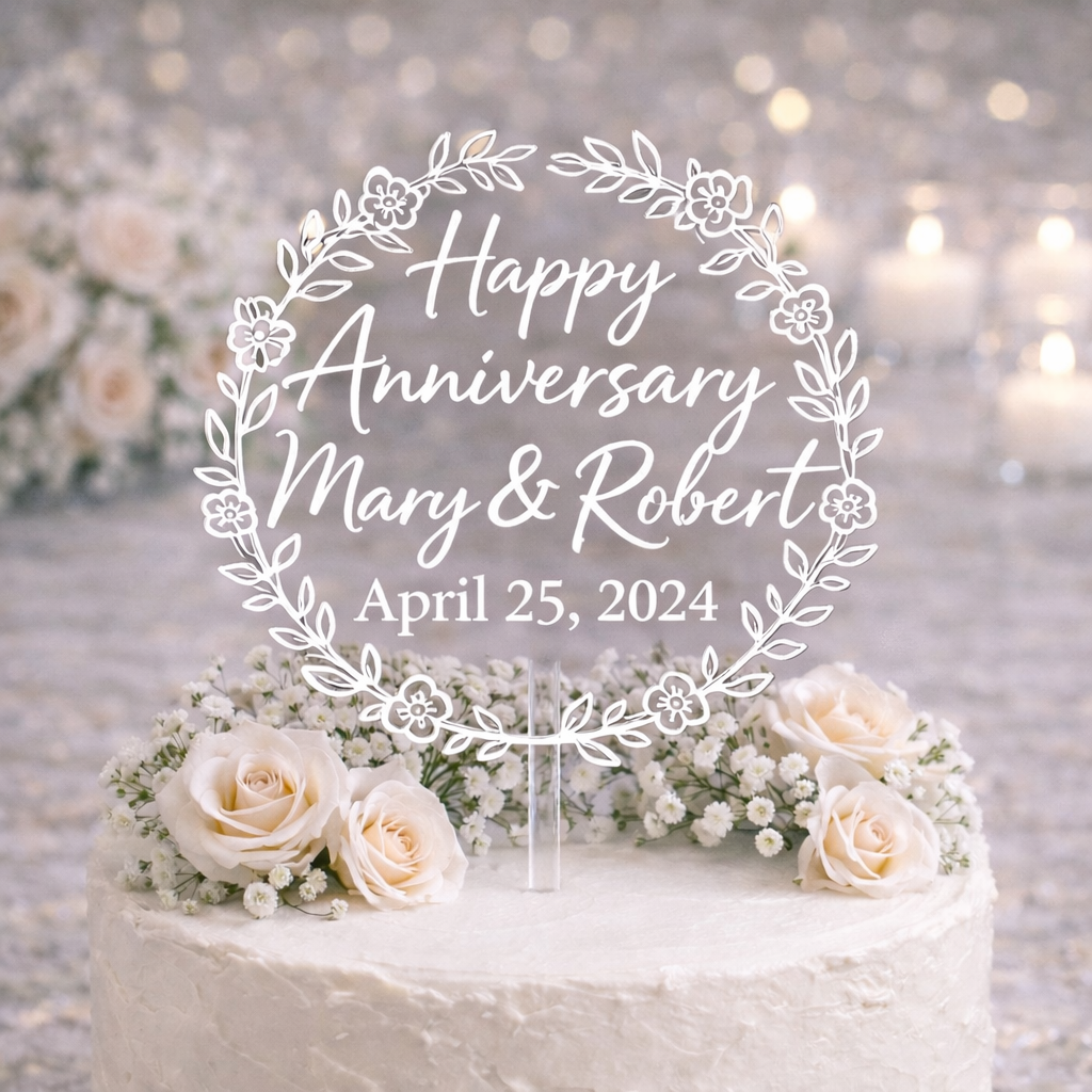 Engraved Anniversary Cake Topper