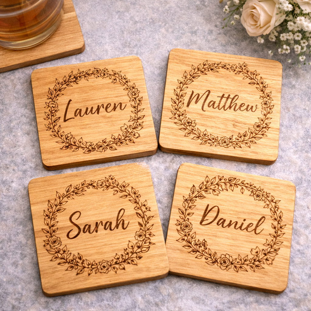 Custom Engraved Wooden Coaster Set (Set of 4)