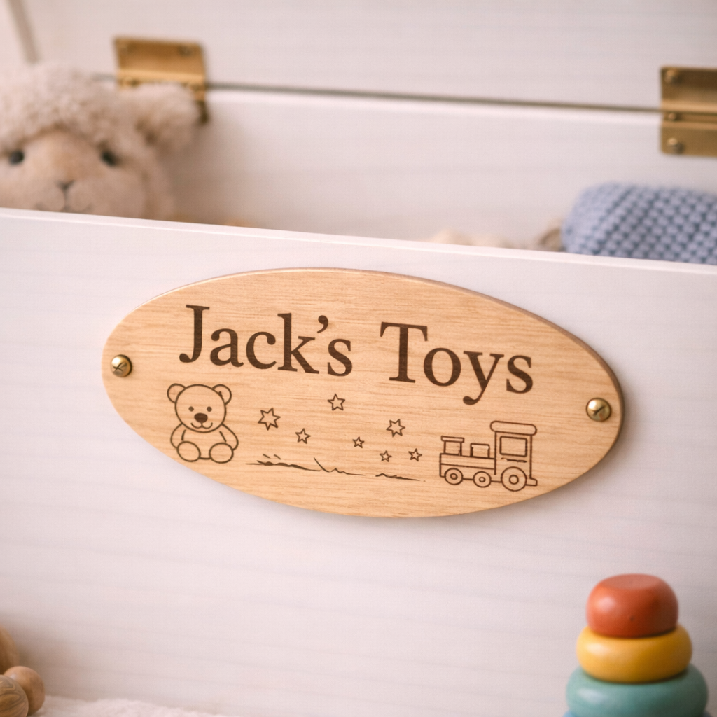 Engraved Wooden Toy Box Plate