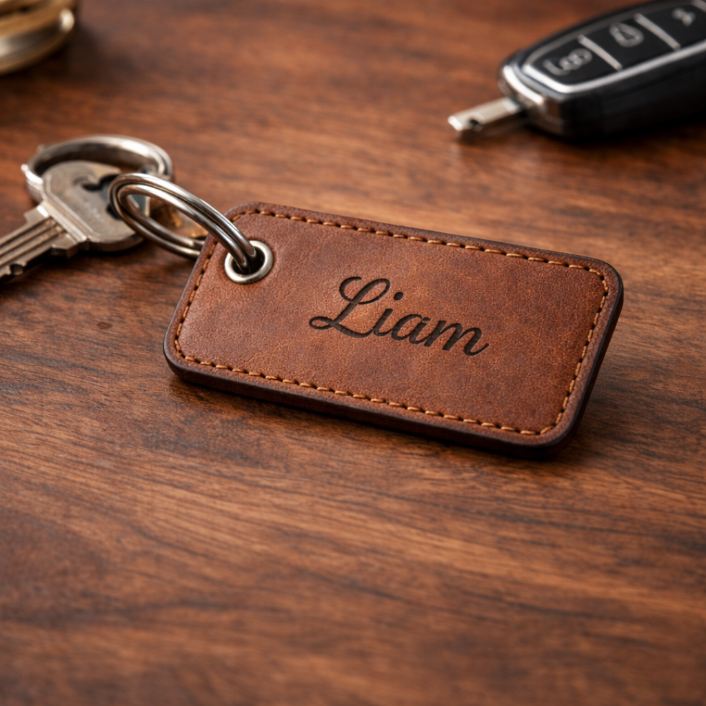 Engraved Leather Key Tag