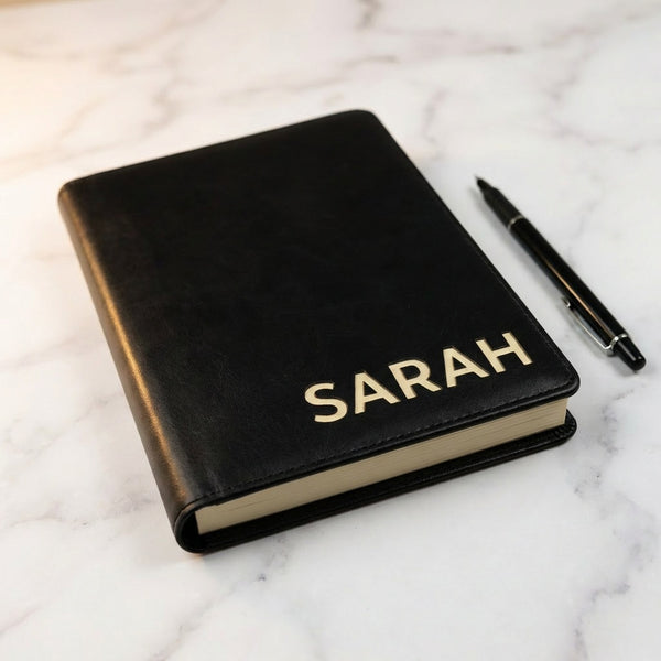 Personalised Notebook Cover - Black Leather